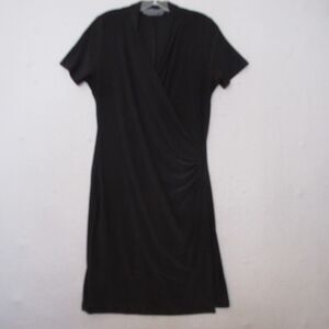 Norma Kamali Dress Black Faux Wrap Jersey Knit Career‎ Party Drapey
